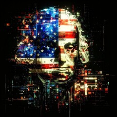 Glitched Patriot: Abstract American Portrait with Digital Interference