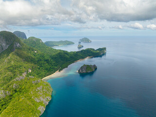 Tropical Island with beach. Islets in El Nido in the Philippines. Palawan.