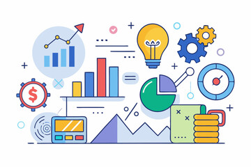 Isometric 3D illustration of a blue bar chart representing financial growth, business performance, or statistical analysis. The image features five ascending bars placed on a tech-style platform.