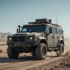 High-Tech Armored Car: Military Grade Off-Road Vehicle for Modern Tactical Operations and Expedition Missions