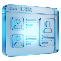 3D Glass CRM Software Interface Icon Customer Relationship Management