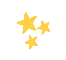 Doodle glitter twinkle star icon. Yellow hand drawn shine star burst symbol. Sketch magic blink. Doodle spark shape icon. Vector illustration on white background.