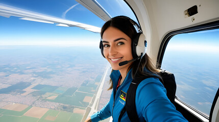 Ragazza aviatore turista guida aereo simpatico divertente
