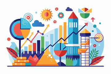 Obraz premium Isometric 3D illustration of a blue bar chart representing financial growth, business performance, or statistical analysis. The image features five ascending bars placed on a tech-style platform.
