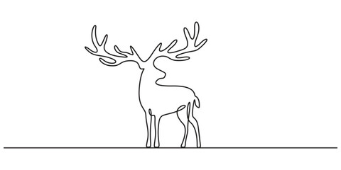 Elegant continuous one line drawing of deer. Minimalist contour drawing deer vector illustration