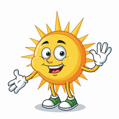 Cheerful Cartoon Sun Character Waving with a Big Smile