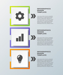 Minimalistic infographic design with three steps. Vertical infographic layout with business icons