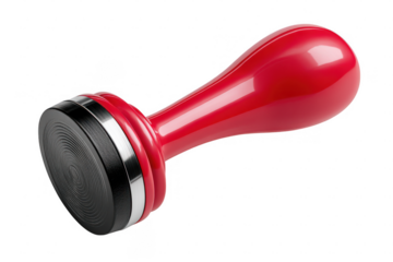 Red rubber stamp with black base isolated on transparent background