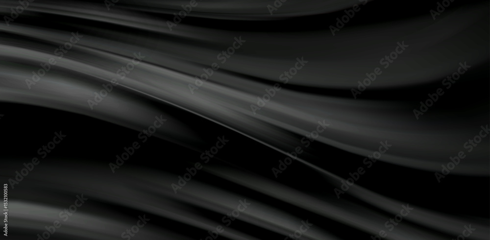 Poster Smooth elegant black satin texture abstract background. Luxurious flowing background design. Vector Drapery Wallpaper BG