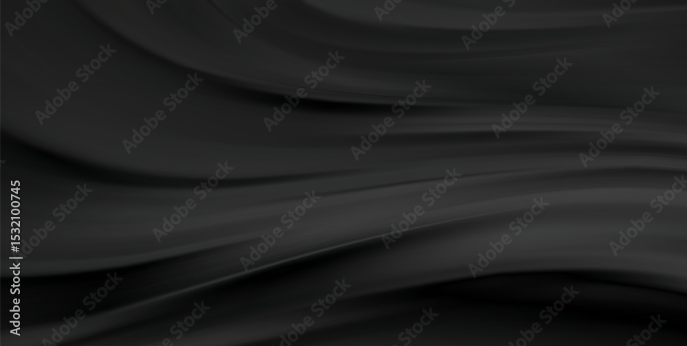 Poster Smooth elegant black satin texture abstract background. Luxurious flowing background design. Vector Drapery Wallpaper BG
