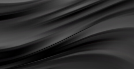 Smooth elegant black satin texture abstract background. Luxurious flowing background design. Vector Drapery Wallpaper BG