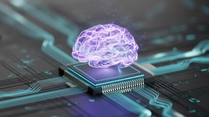 Abstract image of a human brain overlayed on a futuristic circuit board illustrates technological innovation - Powered by Adobe