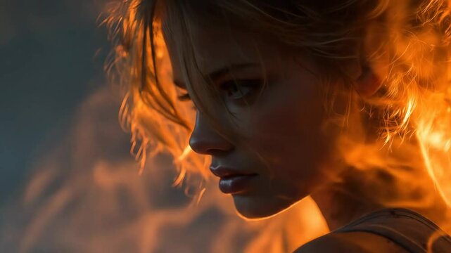 Fiery Woman Portrait with Dramatic Light.