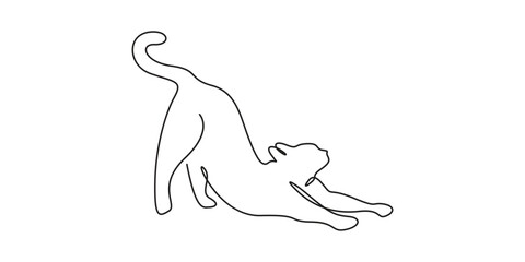Silhouette of abstract cat in one continuous line drawing. Single line art style cute cat. Vector illustration