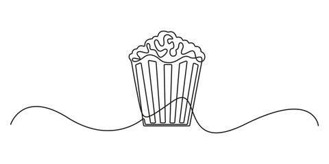 Continuous single line drawing of popcorn. National Popcorn Day concept isolated on white background vector illustration