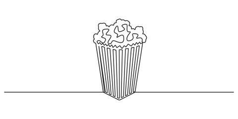 Single continuous line art popcorn. Continuous one line drawing of popcorn vector illustration on a white background. Pro vector