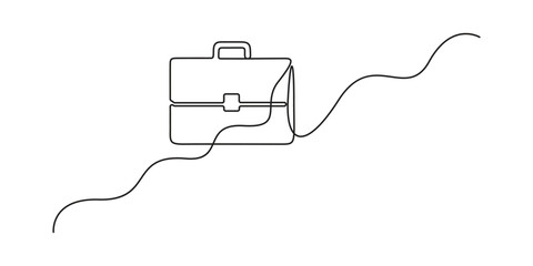 Suitcase working bag one line drawing. Continuous one outline briefcase office bag for working, briefcase single line art drawing, Minimalist one line drawing of business bag vector illustration