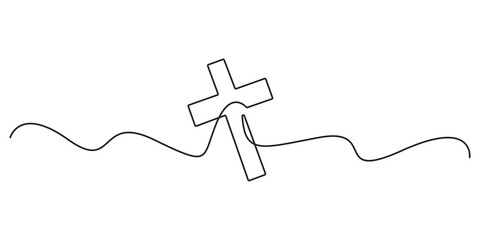 Simple vector illustration of Christian three cross vector continuous one line drawing
