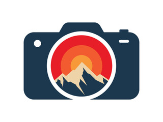 Mountain Photography Logo with Sunset in Camera Icon