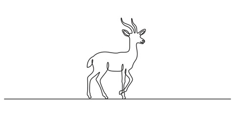 Elegant continuous one line drawing of a deer with antlers, standing tall in a minimalist style vector illustration