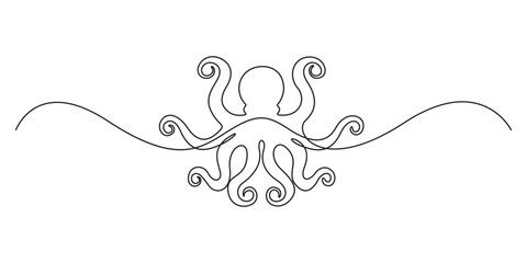 Octopus continuous one line art drawing style. Minimalist black octopus seafood outline. Thin line stroke vector, octopus sketch, drawing by one single line, on abstract background vector illustration