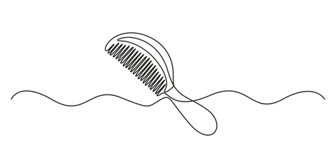 Hair care one continuous line drawing with color shapes, Single continuous line art of hair comb icon. One line art vector illustration, Hair comb continuous one line art, Hair combs single line icon.