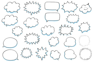This illustration is a cute cartoon-style speech balloon of various shapes and sizes, hand-drawn.
