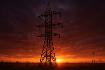 Fototapeta premium Danger: High voltage, power grid infrastructure, safety inspection.