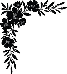 Elegant Floral Corner Vector Illustration Black and White Flower Design
