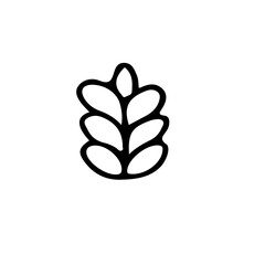 A simple black and white drawing of a plant with six rounded leaves arranged in a vertical pattern design