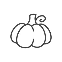 Cute pumpkin icon. Monochrome hand drawn illustration of an gourd with stem on white background. Kawaii autumn sticker. Vector 10 EPS.