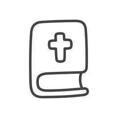 Holy Bible with cross. Religious book symbolizing faith and prayer, commonly associated with Thanksgiving and pilgrim tradition. Hand drawn illustration. Vector 10 EPS.