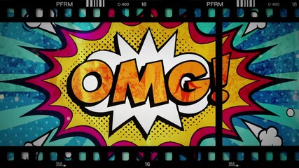 Vibrant Pop Art Comic Bubble with "OMG!" and Vintage Filmstrip Glitch Effect. - Powered by Adobe