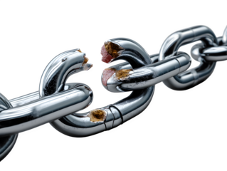 A broken chain link, symbolic freedom concept, isolated on transparent background