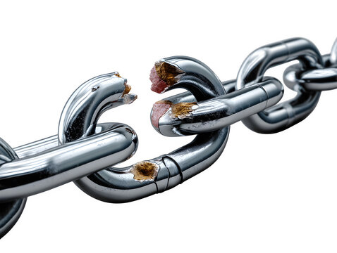 A broken chain link, symbolic freedom concept, isolated on transparent background