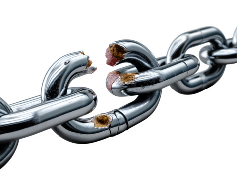 A broken chain link, symbolic freedom concept, isolated on transparent background - Powered by Adobe