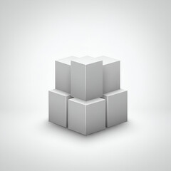 Abstract geometric design featuring stacked light gray cubes in a neutral setting. Modern, minimalist display object for use in showcasing product design or marketing concepts.