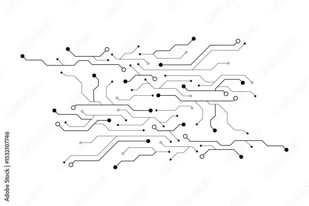 Aufkleber Electronic circuit with empty space on white background. Dots and lines connection circuit design
