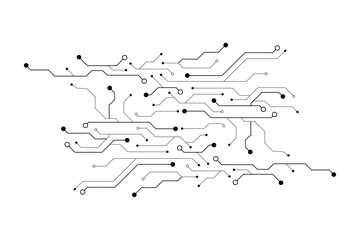 Electronic circuit with empty space on white background. Dots and lines connection circuit design