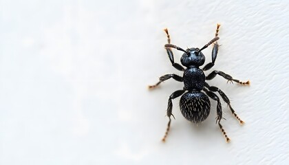 Close-up view of a small, black ant.
