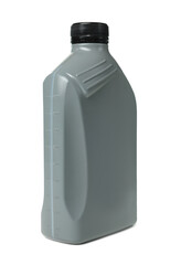 Motor oil in plastic canister isolated on white