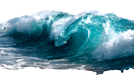 Ocean wave cresting with foam, isolated on transparent background