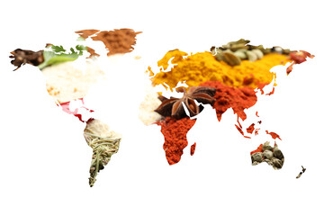 World map made of different aromatic spices on white background © New Africa