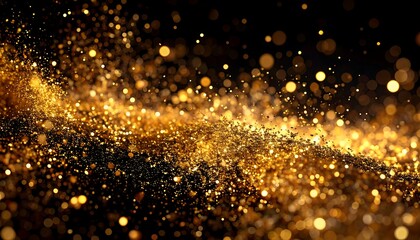 Obraz premium Golden particles swirling on black background