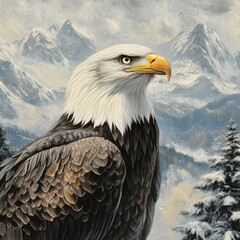 Obraz premium close up eagle setting on mountain 