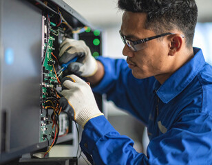 Technician repairing a television