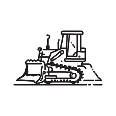 Heavy machinery bulldozer outline drawing for design use.