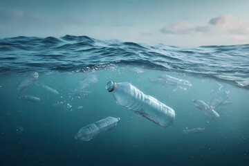 Naklejka premium Polluted Ocean Depths Reveal the Impact of Plastic Waste on Marine Life Generative AI