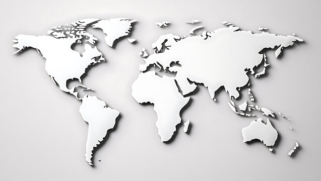 Fototapeta White embossed world map on gray background
