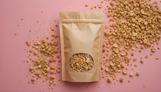 The delightful crunch of spiced peanuts captured in a minimalist kraft bag promises a healthy and delicious snack time